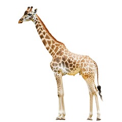 Fototapeta premium Majestic Giraffe with Long Neck Isolated on White Background