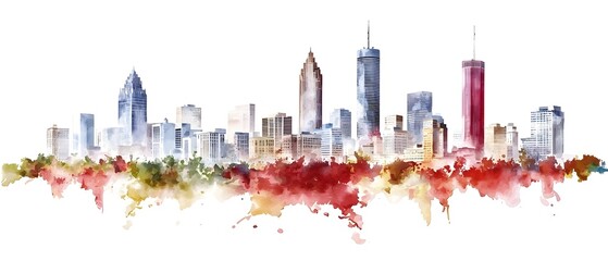 Fototapeta premium Vibrant Watercolor Cityscape of Atlanta Georgia s Iconic Skyline A stunning and expressive digital artwork capturing the bold colorful urban landscape of the city in a unique style
