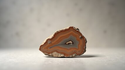 Close-up of a sliced agate showing its concentric color patterns and crystalline structure.