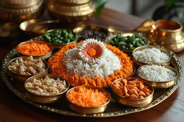 Tricolor food during a typical Indian feast. India's Independence Day. Generative Ai