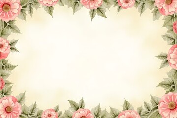 Fototapeta premium Delicate Pink Floral Border on Light Cream Background