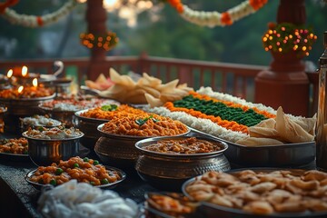 Tricolor food during a typical Indian feast. India's Independence Day. Generative Ai