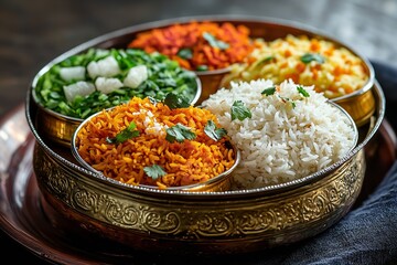 Tricolor food during a typical Indian feast. India's Independence Day. Generative Ai