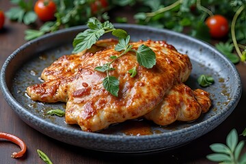 Deliciously Seasoned Chicken Breast with Herbs on a Plate