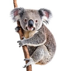Naklejka premium Adorable Koala Hanging on a Branch Isolated on White Background