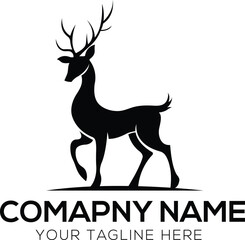 Elegant black deer logo silhouette vector illustration with antlers in a wildlife design on white background eps 10