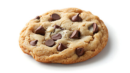 Freshly Baked Chocolate Chip Cookie With Crisp Golden Texture On White Background