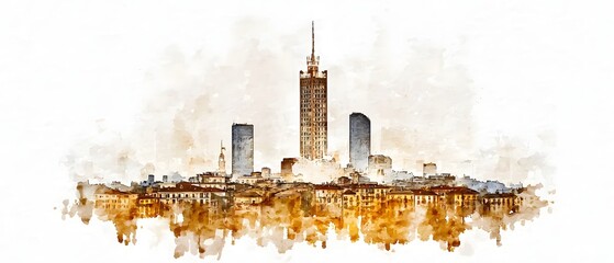Obraz premium Striking Watercolor Depiction of the Iconic Milan Skyline Showcasing the City s Dynamic Architecture Vibrant Culture and Flair