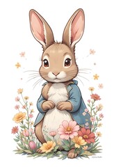 Obraz premium Cute Bunny with Flowers Whimsical Easter Illustration