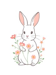 Cute Bunny with Flowers Whimsical Easter Illustration