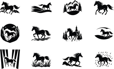 Silhouette Horse Designs Running, Landscape, Nature, Stallion, Mare