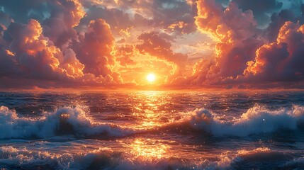 Fototapeta premium A beautiful sunset reflects light across the vast ocean water