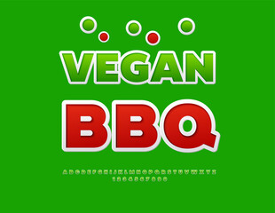 Vector Modern flyer Healthy BBQ. Fashion Green Font. Creative Sticker style Alphabet Letters and Numbers set.