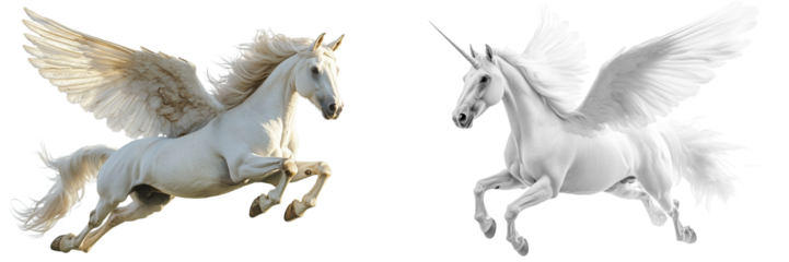 Set of a Pegasus, a flying horse, isolated on transparent background.