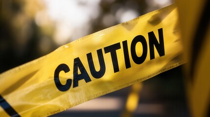 Yellow caution tape stretched outdoors indicating safety or danger.