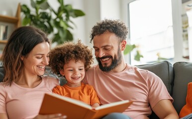 Obraz premium Family Bonding: Parents and Child Reading Together in Support of Foster Care Month