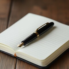 Elegant Fountain Pen Resting on Open Notebook