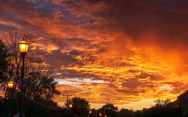 Gold cloud sunrise with gold street lamps