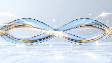Abstract Infinity Symbol Blue and Gold Glowing Waves Sparkling Light Effects