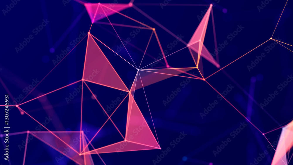 Poster Abstract polygonal space with connecting dots and lines. Dark background. Connection structure. 3d