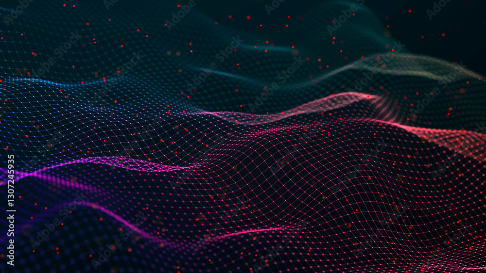 Poster Abstract technology background. Big data digital code. Futuristic dots background. 3d rendering.