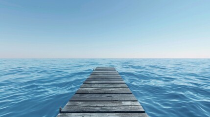 Fototapeta premium Wooden pier extending into a vast ocean under a bright blue sky