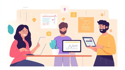 Team collaboration on digital projects.