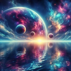 Obraz premium Cosmic Ocean and Planets: Sci-Fi Space Seascape