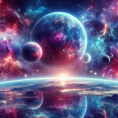 Obraz premium Cosmic Ocean and Planets: Sci-Fi Space Seascape