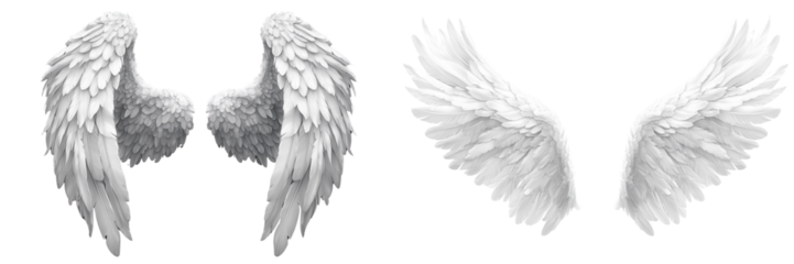 Set of a White angel wings, isolated on transparent background.