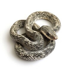 Fototapeta premium Coiled Snake Resting Isolated on White Background