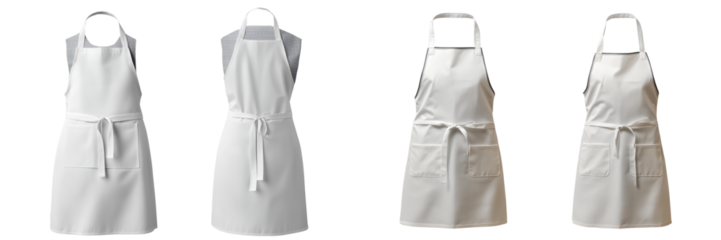  Set of a white aprons for the kitchen, isolated on transparent background.