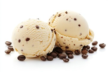Mocha-flavored ice cream with espresso beans isolated on white background 