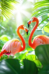 Fototapeta premium Tropical dreams with colorful flamingos and sunshine.