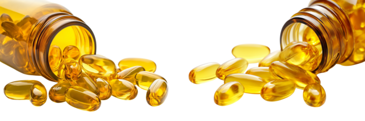 Set of a yellow softness from a bottle spilling out, isolated on transparent background.