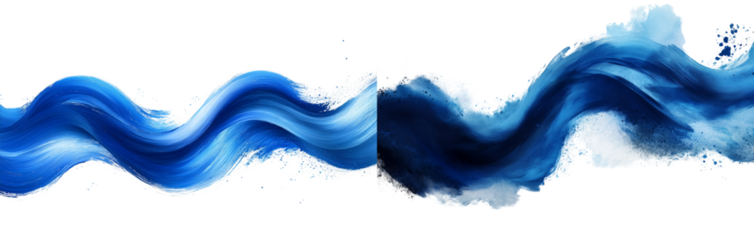 Set of a Abstract blue wave brush stroke, isolated on transparent background.