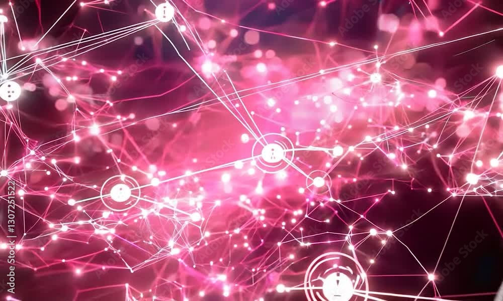 Wall mural abstract representation of neural network activity, glowing pink lines and connected nodes.