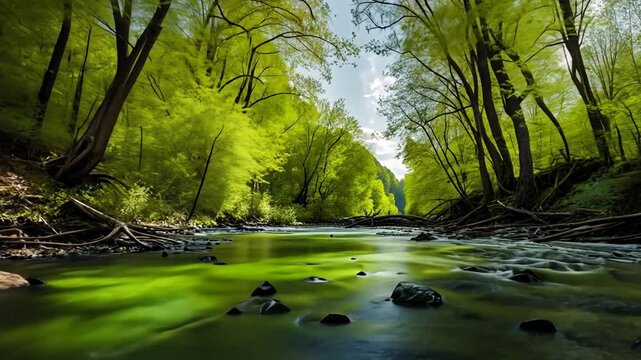 Green lake contaminated by toxic and radioactive waste.