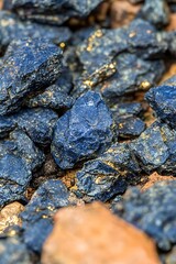 Close-Up of Azurite Mineral Crystals with Interspersed Gold Flecks