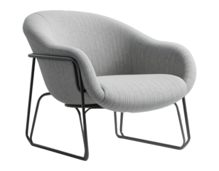 Modern Upholstered Lounge Chair with Sled Base Isolated on Transparent Background