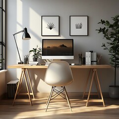 Modern Home Office Workspace Design with Plants