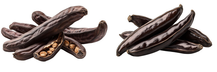 Set of a carob beans, isolated on transparent background.