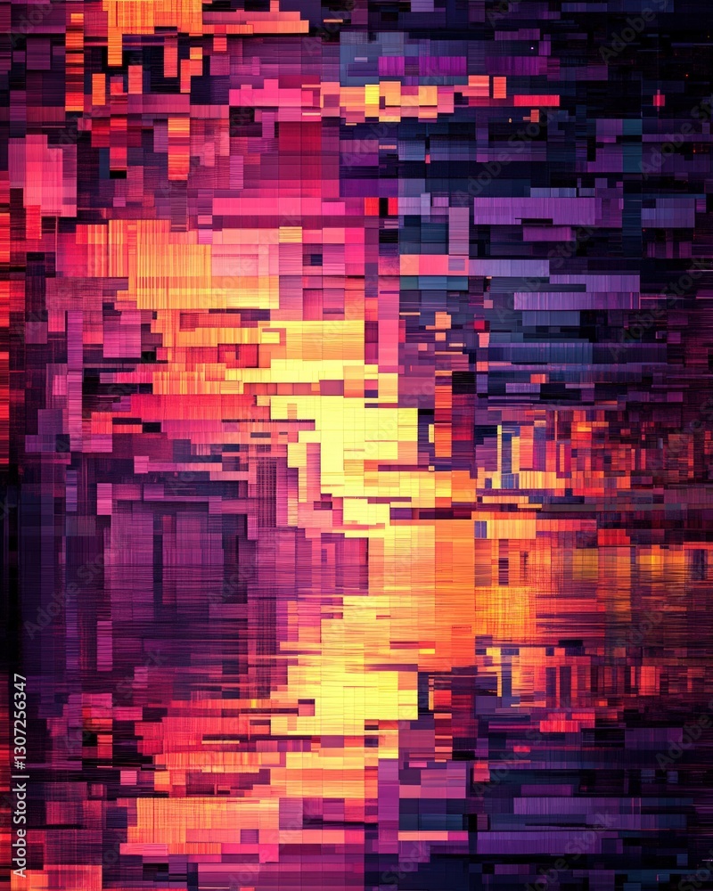Poster abstract digital art vibrant color blocks with reflections and pixelated texture with gradient trans