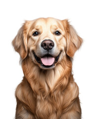 Smiling golden retriever portrait.