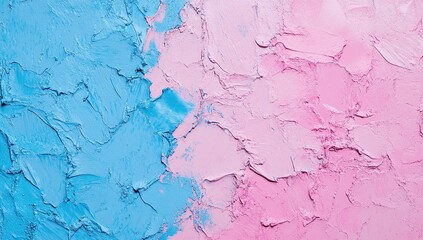 Obraz premium Abstract background with textured paint in pink and blue colors. The texture resembles plaster or clay