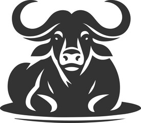 Buffalo resting with its eyes open and watching animal vector silhouette
