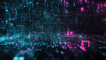 Obraz premium Abstract digital data flow in blue and pink hues representing network connections and data processing