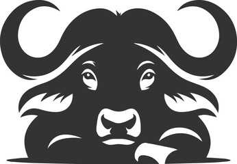Buffalo resting with its eyes open and watching animal vector silhouette