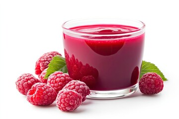 Panna cotta with raspberry coulis isolated on white background 