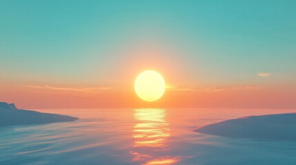 sun, low-angle, blue solid background, bright, golden sun near the horizon, casting long rays and deep shadows.
